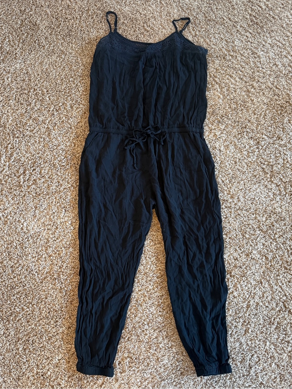 PETITE GAP Black Spaghetti-Strap Jumpsuit with Drawstring Waist